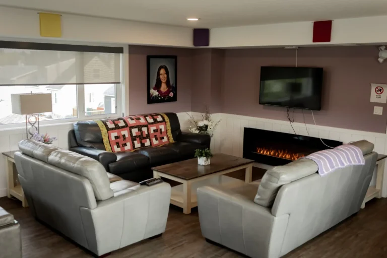 A quiet lounge with sofas and a fireplace